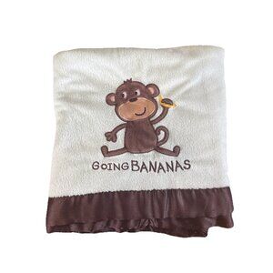 Carter's Baby Blanket “Going Bananas” Green Brown Satin Edge Monkey Security